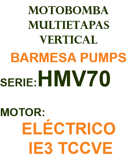 MOTOBOMBA MULTIETAPAS VERTICAL BARMESA PUMPS SERIE:HMV70 MOTOR: ELÉCTRICO IE3 TCCVE