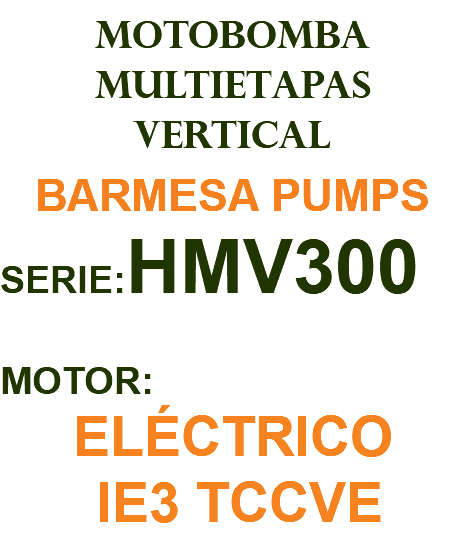 MOTOBOMBA MULTIETAPAS VERTICAL BARMESA PUMPS SERIE:HMV300 MOTOR: ELÉCTRICO IE3 TCCVE